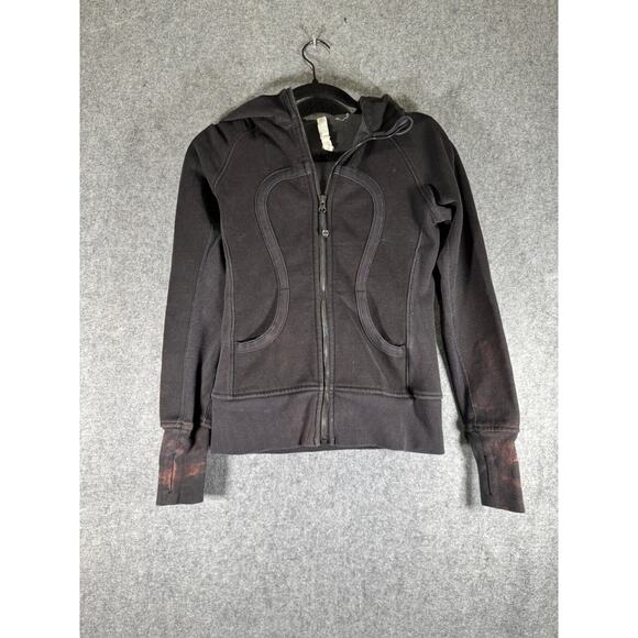 Lululemon Jacket Women 4 Black Long Sleeve Scuba‎ Hooded Full Zip FLAWED - Picture 1 of 9